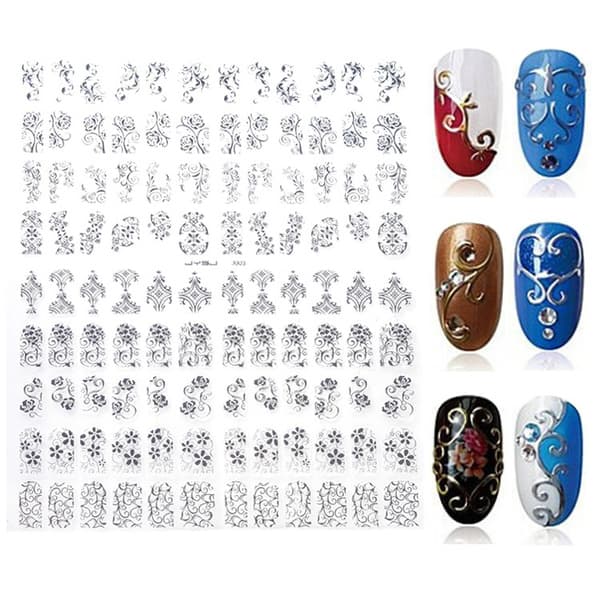 108st stickers blommor 3D nageldekorationer Guld Guld