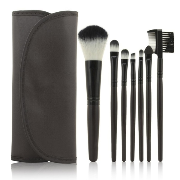 7 makeup børster, professionelt makeup sæt med etui Black
