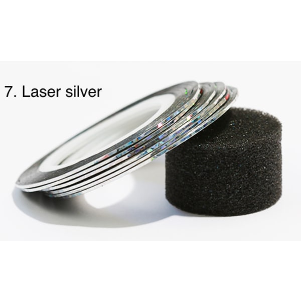 Stripetape, negletape, neglepynt 20 farger 7. Laser silver 