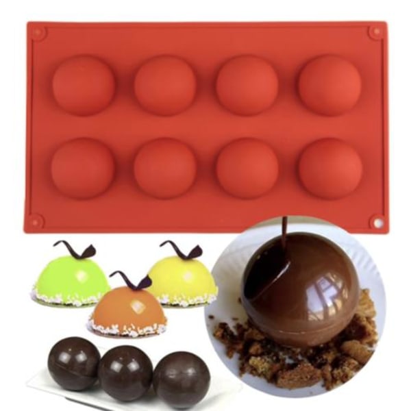 Silikoneform - Kugle / Halvkugle 8 dele - Is/chokolade/geléform Brown