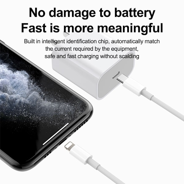 iPhone Lader Hurtiglader - Adapter + Kabel 20W USB-C 2m White