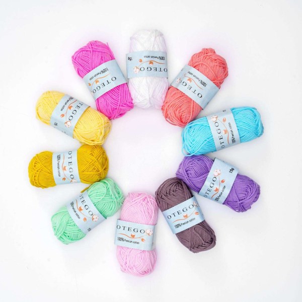 10-pack Bomullsgarn, Cotton Knitting, Crochet Yarn 49m/rulle multifärg
