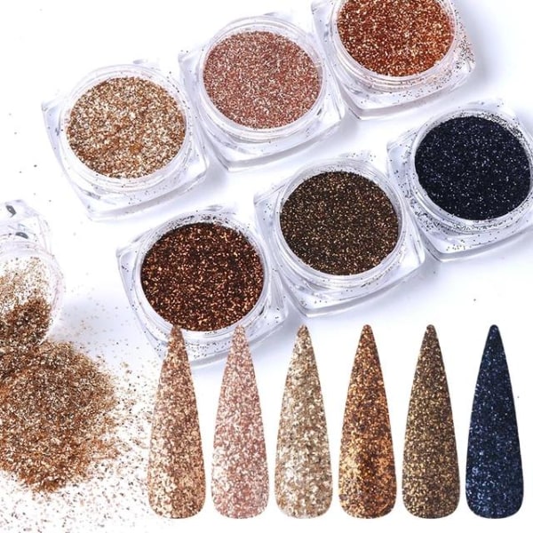 6 stk negleglitter glitter, Negledekorasjoner Multicolor