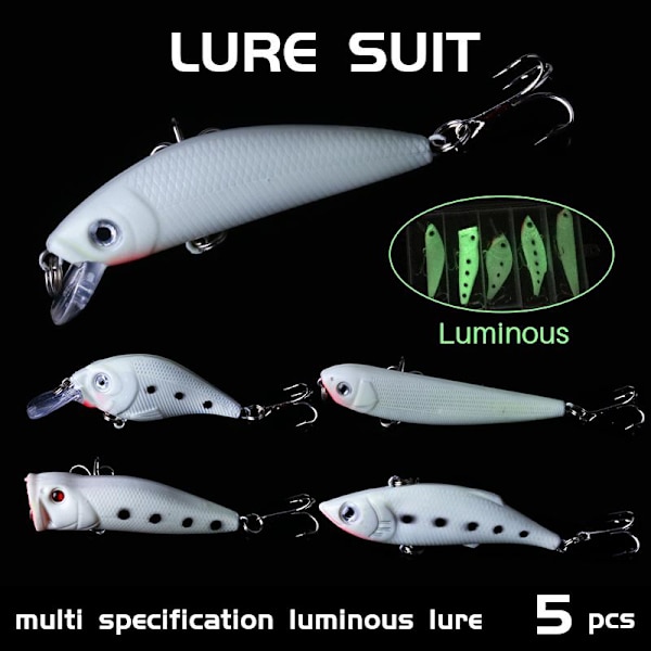 5 st wobbler glow in the dark crankbait multifärg