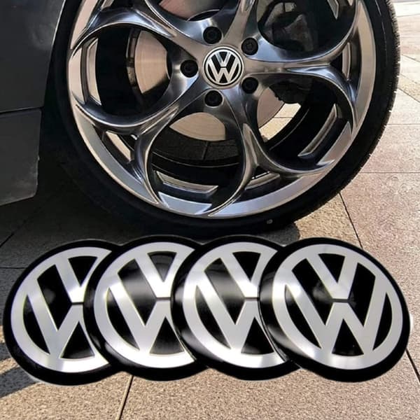 4-Pack Volkswagen Centrumkåpor – Hjulnav Emblem Silver
