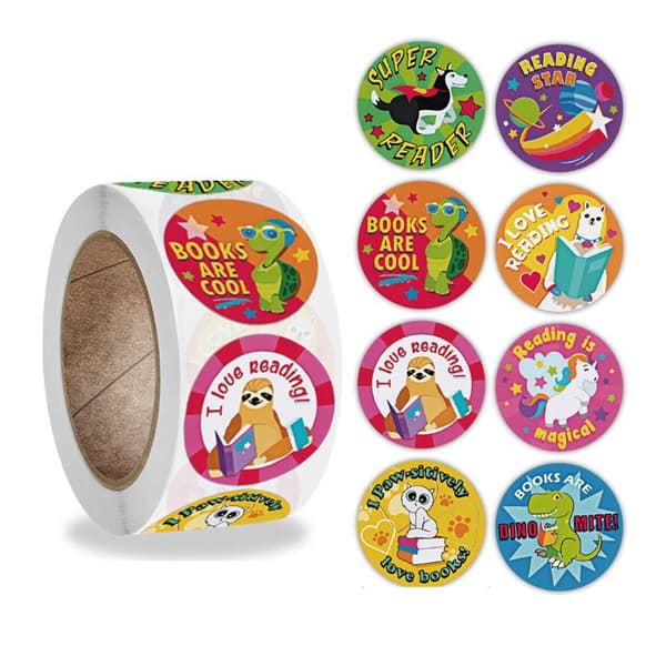 Djurstickers på rulle 500-pack 2,5 cm diameter multifärg