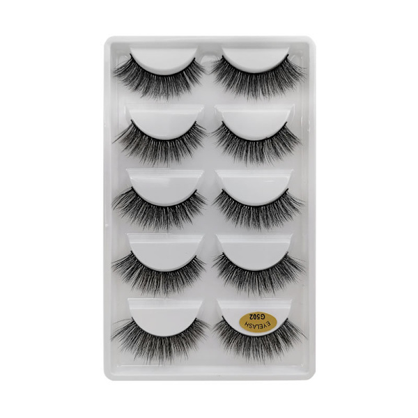 5 par falske øyevipper - 3D faux mink - G502 Black