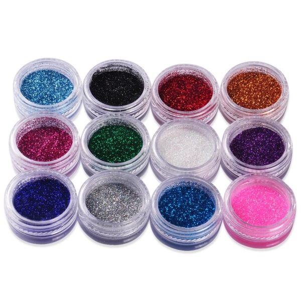 12st burkar glitter för nageldekoration multifärg