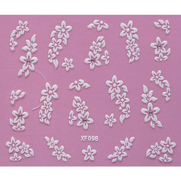 10 ark hvide negle dekorationer blomster klistermærker White