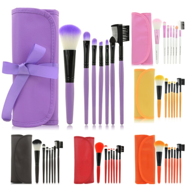 7 makeup børster, professionelt makeup sæt med etui Pink