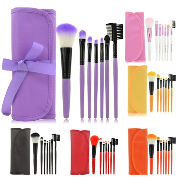 7st sminkborstar, professionellt make up set med fodral Rosa