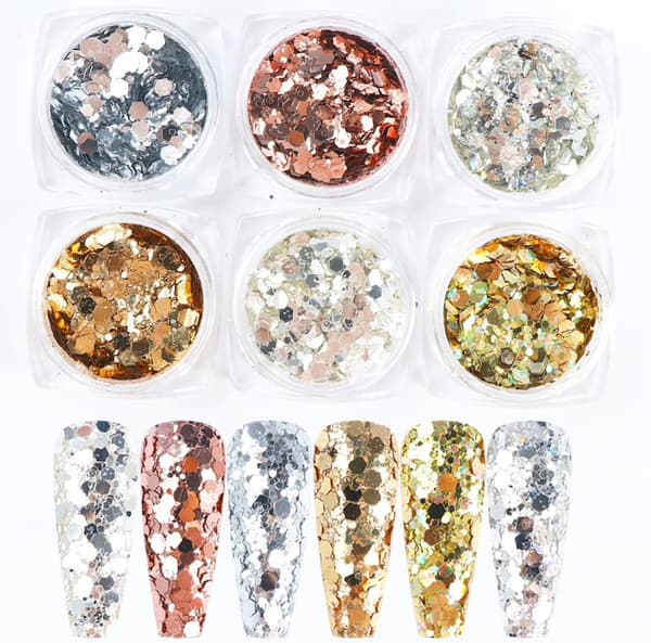 6st nagelglitter glitter , Nageldekorationer multifärg
