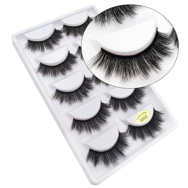 5-par lösögonfransar - 3D faux mink - G802 - False eyelashes Svart