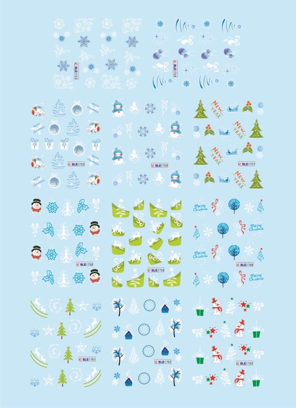 11 ark julepynt snøflak neglepynt