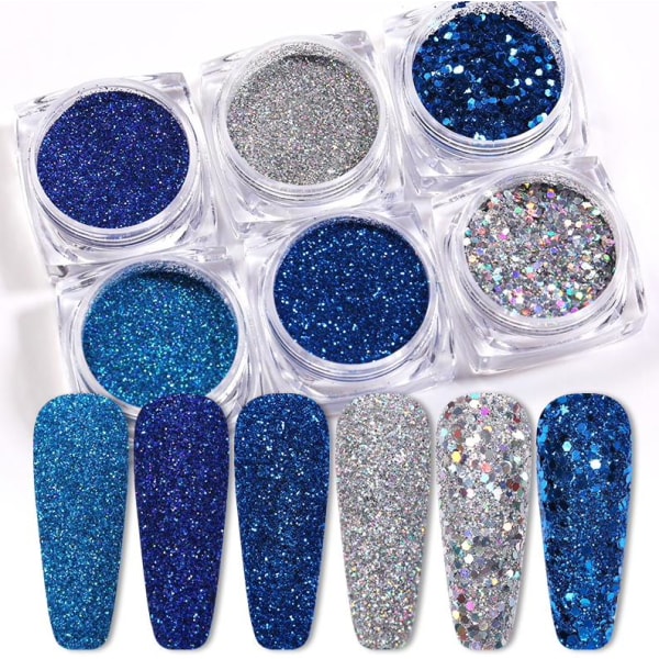 6 stk negleglitter glitter, Negledekorasjoner Multicolor