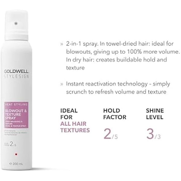 Spray 2 i 1 - GOLDWELL - StyleSign Blowout + Texture - 200ml - Volym + Hållbarhet - Värmeskydd 230°C