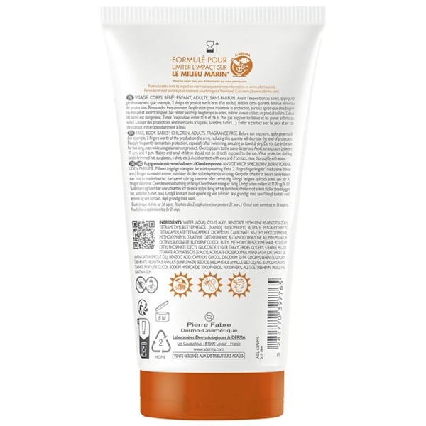 A-DERMA Exomega Control Emollient Solkräm för Kroppen SPF50+ 150 ML