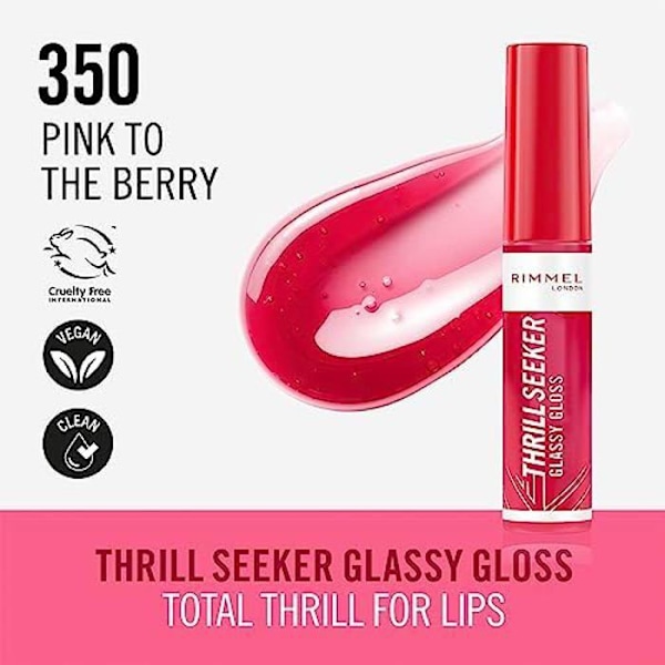 Läppglans - RIMMEL - Thrill Seeker Glassy Gloss - 350 Pink To The Berry - Hydration - Shine - Vegan Rosa till bäret