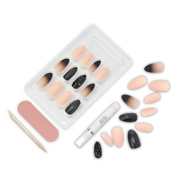 Konstgjorda Naglar - Ardell - Svart Nitar & Rosa Ombre - 28 stycken - Glitter - Lim inkluderat