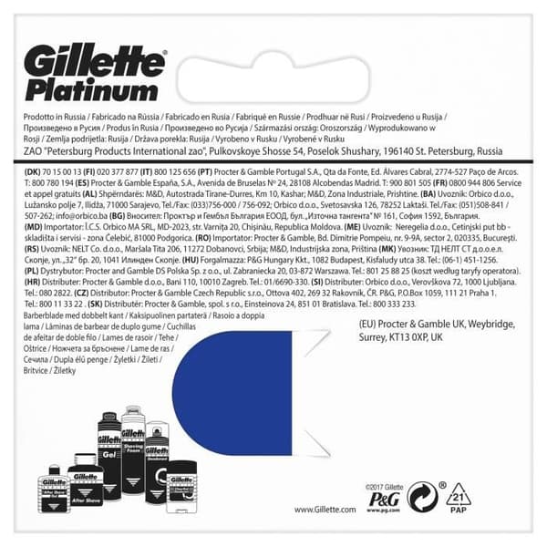 Razorblade - GILLETTE - Platinum - Rustfrit stål - Pakke med 5 - Til mænd