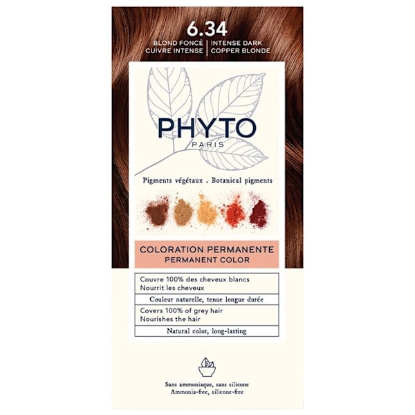 Permanent färg - PHYTO - Phytocolor 6.34 - Mörk gyllenblond - Utan ammoniak - Kräm Mörk guldblond