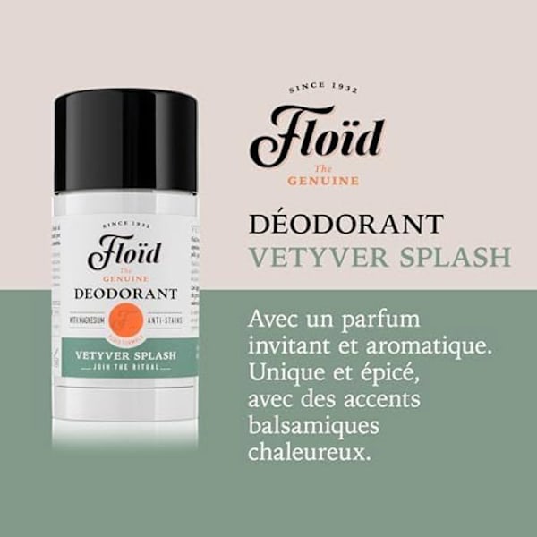 Deodorant - FLOÏD - Vetyver Splash - 75 ml - Magnesiumsalter - Doft av cederträ och vetiver