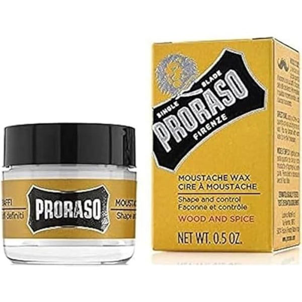 Proraso | Wood & Spice mustaschvax (15 ml kruka) – Mustaschvax med sheasmör och bivax för att sköta och