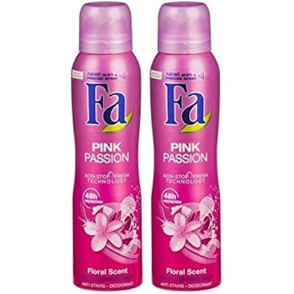 Spray Deodorant - FA - Pink Passion - Paket med 2 - 150 ml - Blommig Doft - För Kvinna