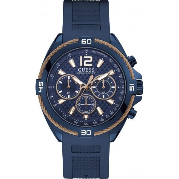 Köp denna vackra Guess-klocka med ett 45 mm rostfritt stål rostfritt stål, roséguld - blå ton, en silikon i