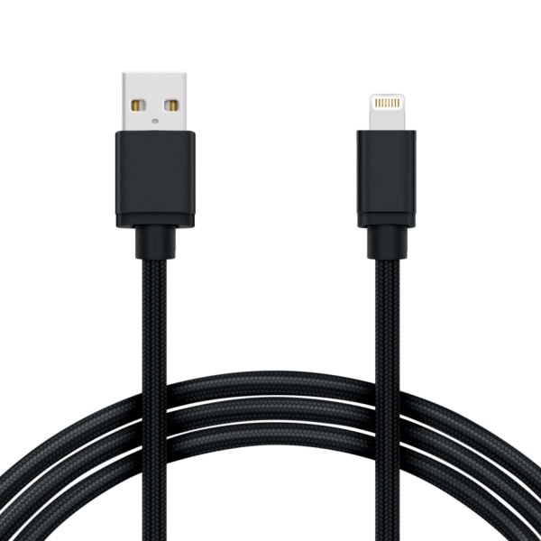 1M Kabel iPhone Laddare Nylon Quick Charge Flera Färger Svart