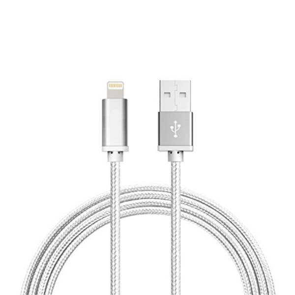 2M Kabel iPhone Laddare Nylon Quick Charge Silver 1-Pack