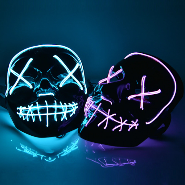 The Purge El Wire Halloween LED Mask Svart (Blå) 1-Pack