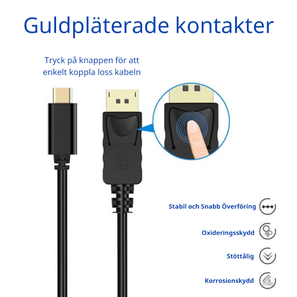 2 Meter USB-C till DisplayPort Kabel Svart 2-Pack