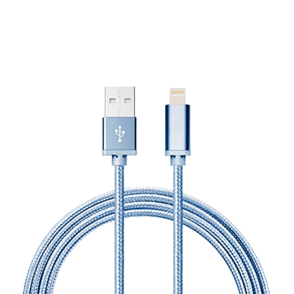 2M Kabel iPhone Laddare Nylon Quick Charge Blå 3-Pack