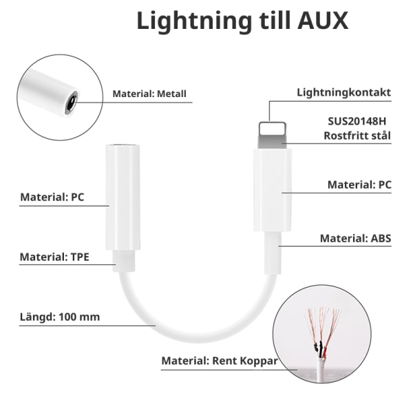 Lightning / USB-C till AUX Adapter 3,5 mm Paket LightningAUX2Pack