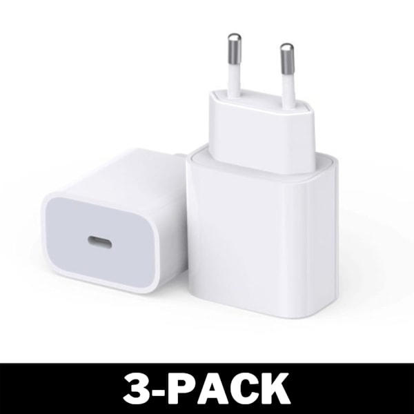 iPhone laddare för Apple 11/12/13 USB-C strömadapter 20W PD Vit 3-Pack