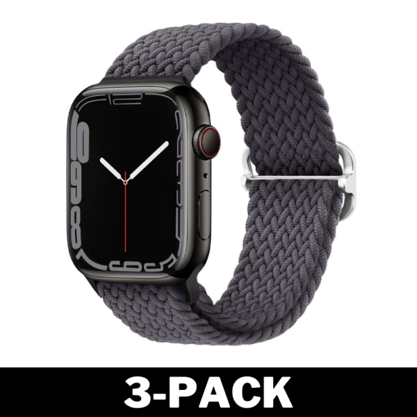 Flätat Armband för Apple Watch 42/44/45 mm Mörkgrå M 3-Pack