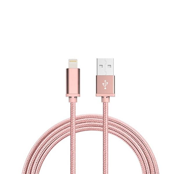 2M Kabel Lightning iPhone Laddare Nylon Quick Charge Rosé Guld