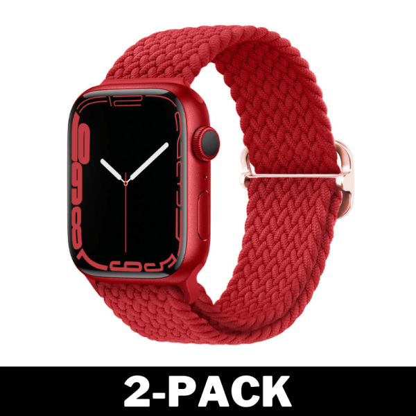 Flätat Armband för Apple Watch 42/44/45 mm Röd M 2-Pack