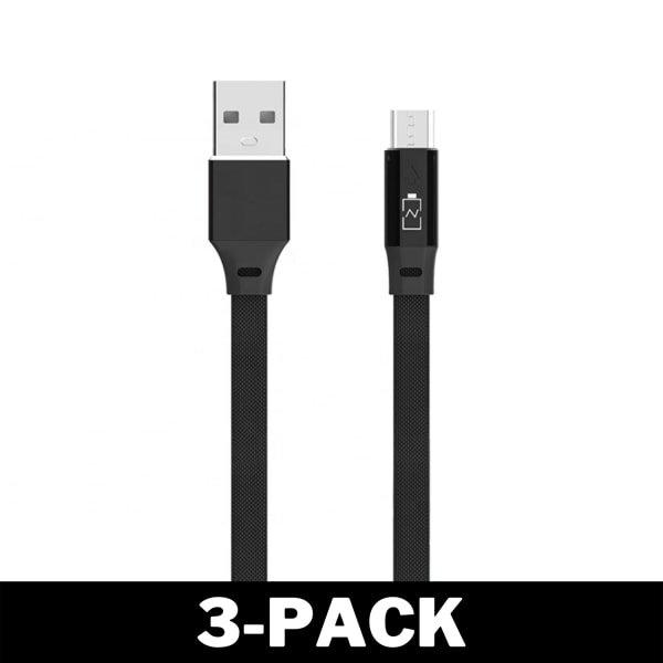 Quick Charge Kabel Micro-USB Laddkabel Indikator 1M Svart 3-Pack