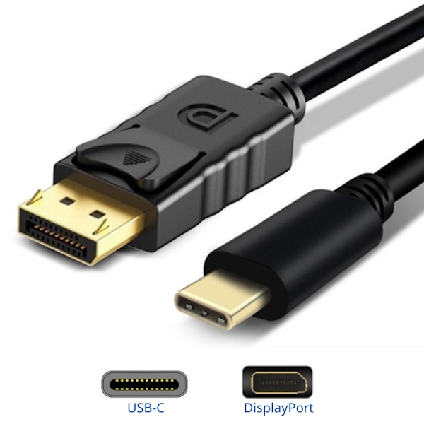2 Meter USB-C till DisplayPort Kabel Svart 2-Pack