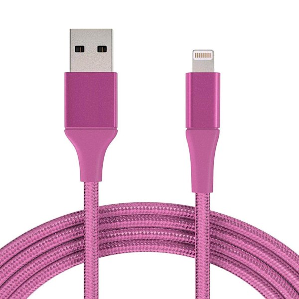 2M Kabel iPhone Laddare Nylon Quick Charge Rosa 1-Pack