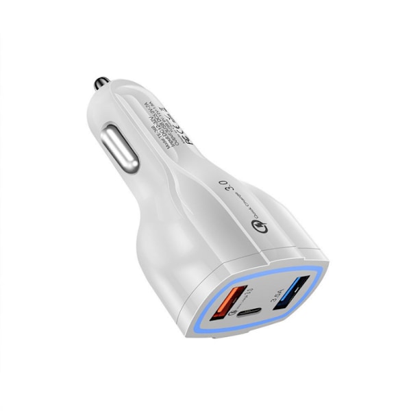 Billaddare Quick Charge PD med USB-C & 2x USB Uttag Vit 1-Pack