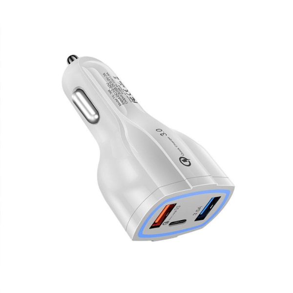 Billaddare Quick Charge PD med USB-C & 2x USB Uttag Vit 2-Pack