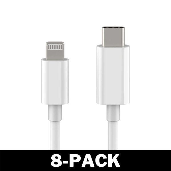 USB-C till Lightning Kabel iPhone Snabb Laddare 2M Vit 8-Pack