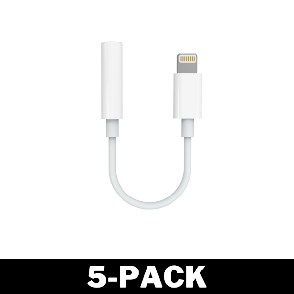 Lightning till AUX Adapter - Mikrofonkompatibel - Vit 5-Pack