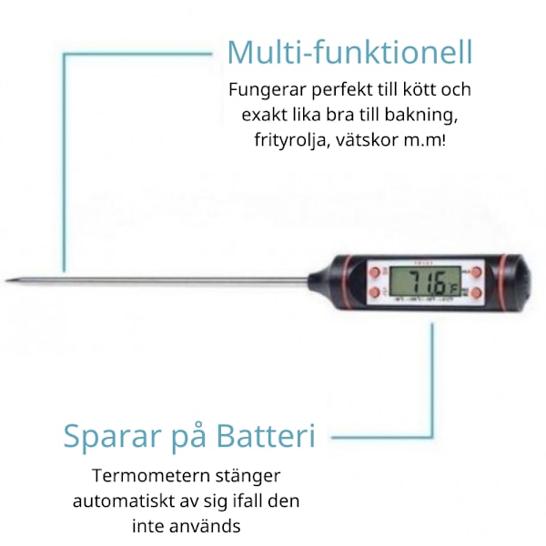 Stilren Stektermometer med LCD Display Svart