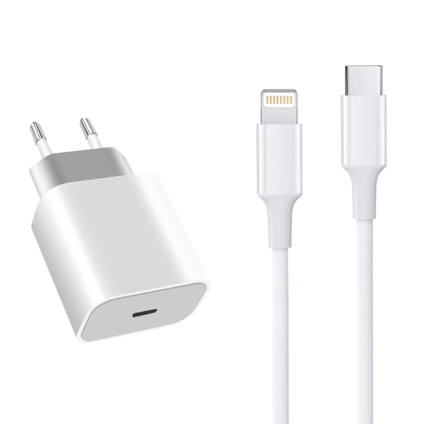 Väggladdare USB-C Snabb + Lightning Kabel iPhone 1-Pack