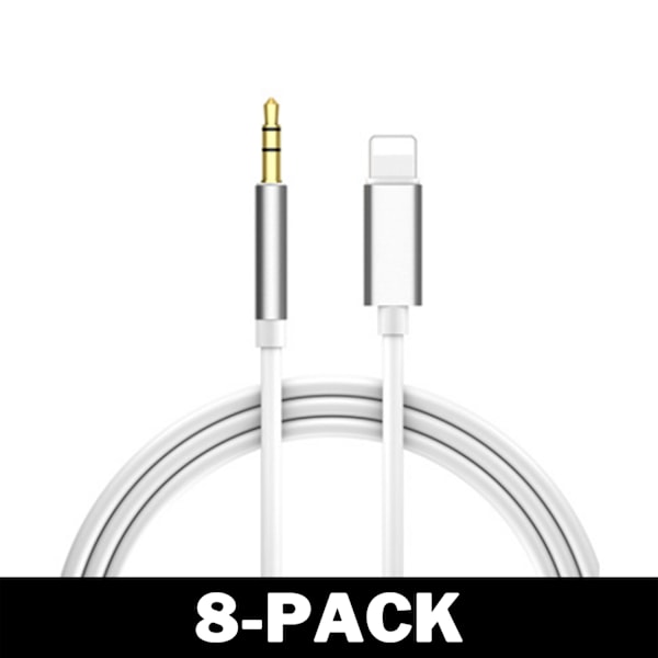 1M Lightning till AUX 3.5mm Kabel Adapter Bil Silver 8-Pack