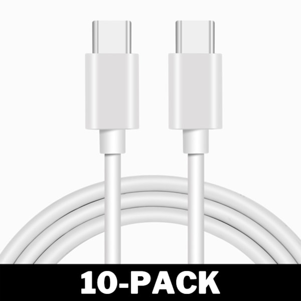 1M Universell USB-C till USB-C Quick Charge Laddkabel Vit 10-Pack